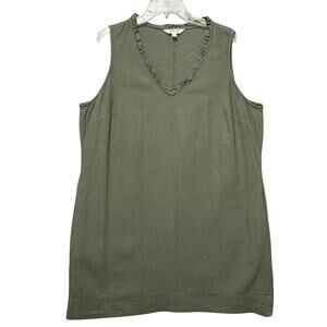 Briggs Linen Blend Ruffle Neck Sleeveless Dress Lagonlook Army Green Women XXL
